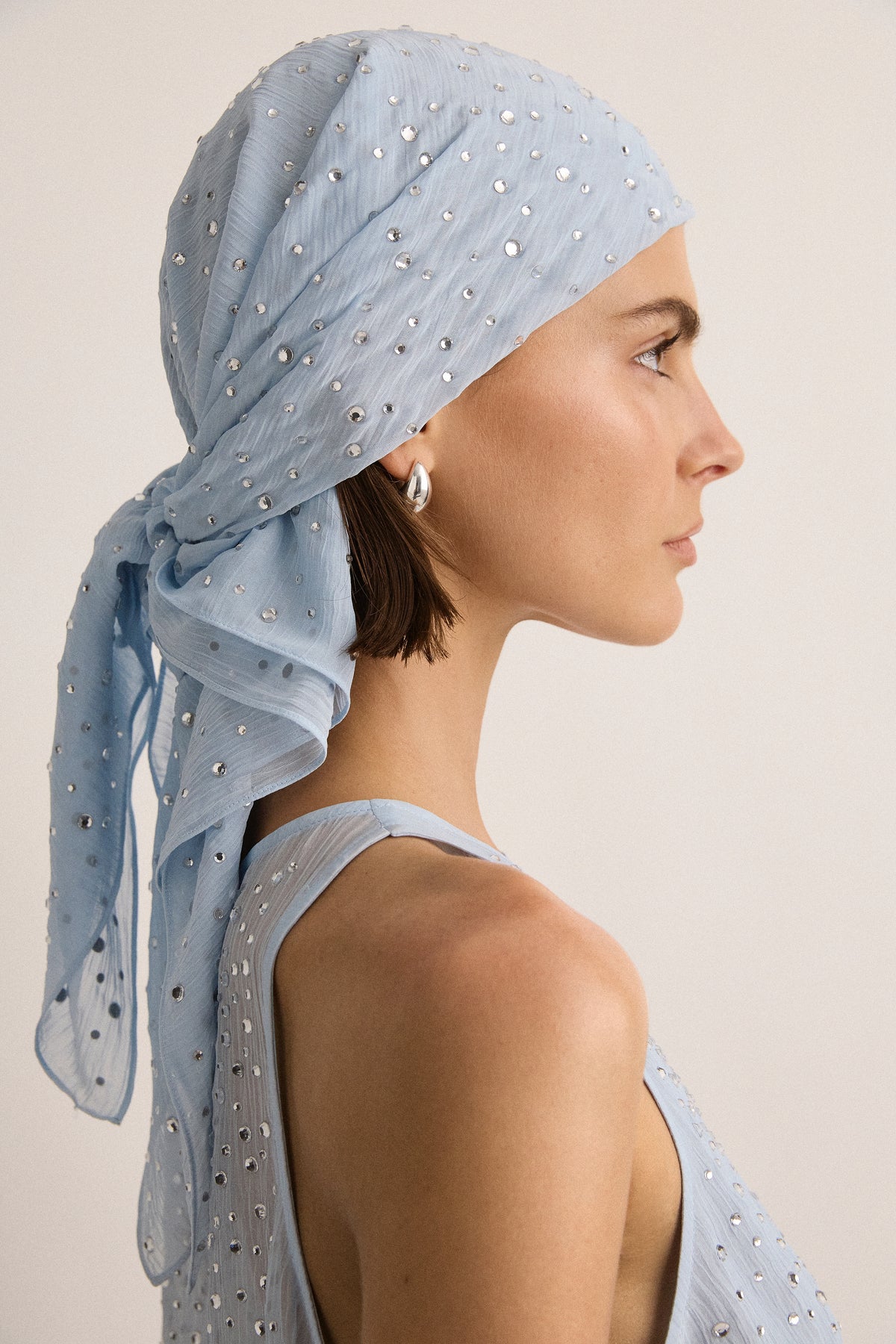 Crystal Embellished Scarf - Skyblue