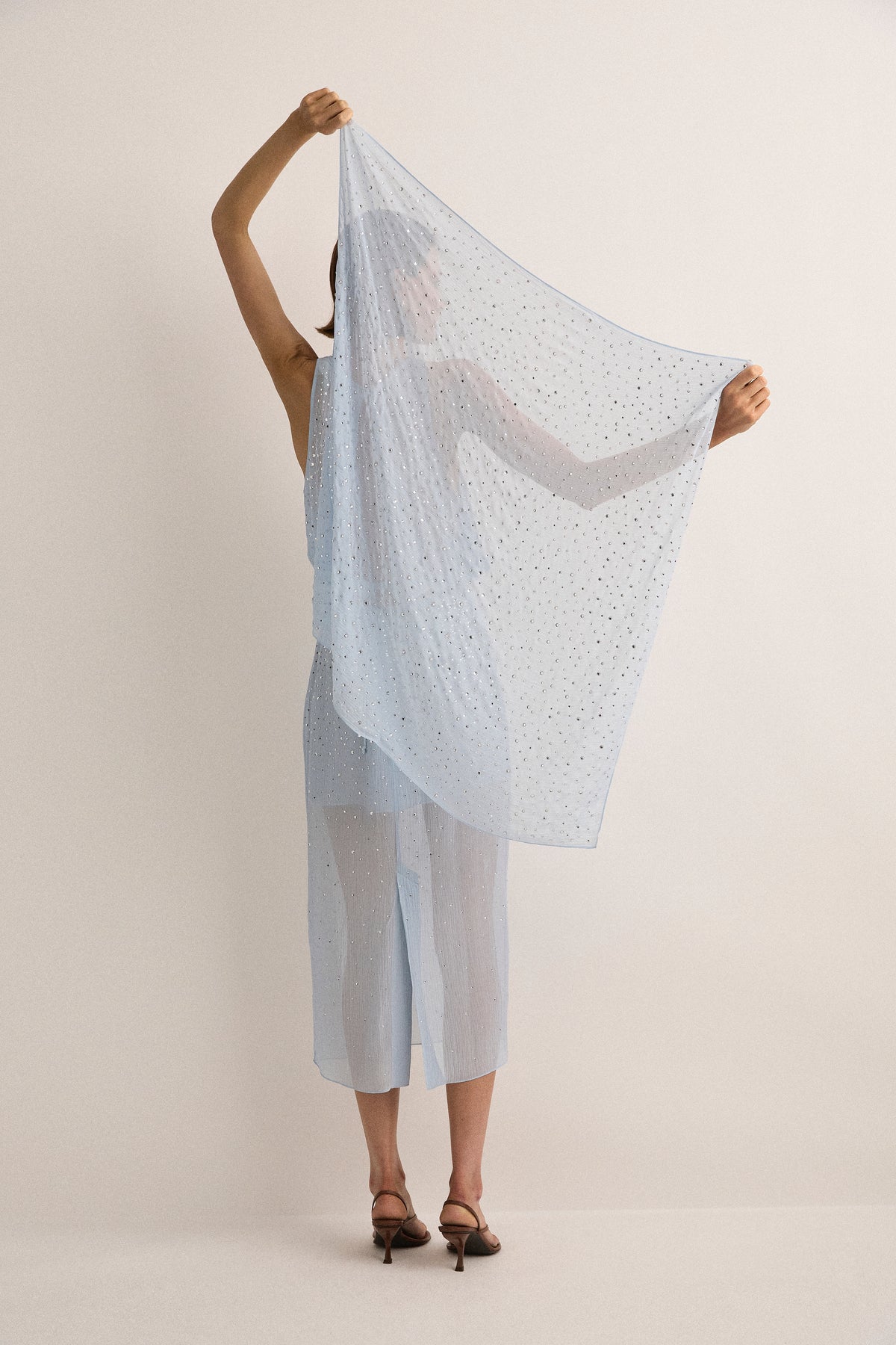 Crystal Embellished Scarf - Skyblue
