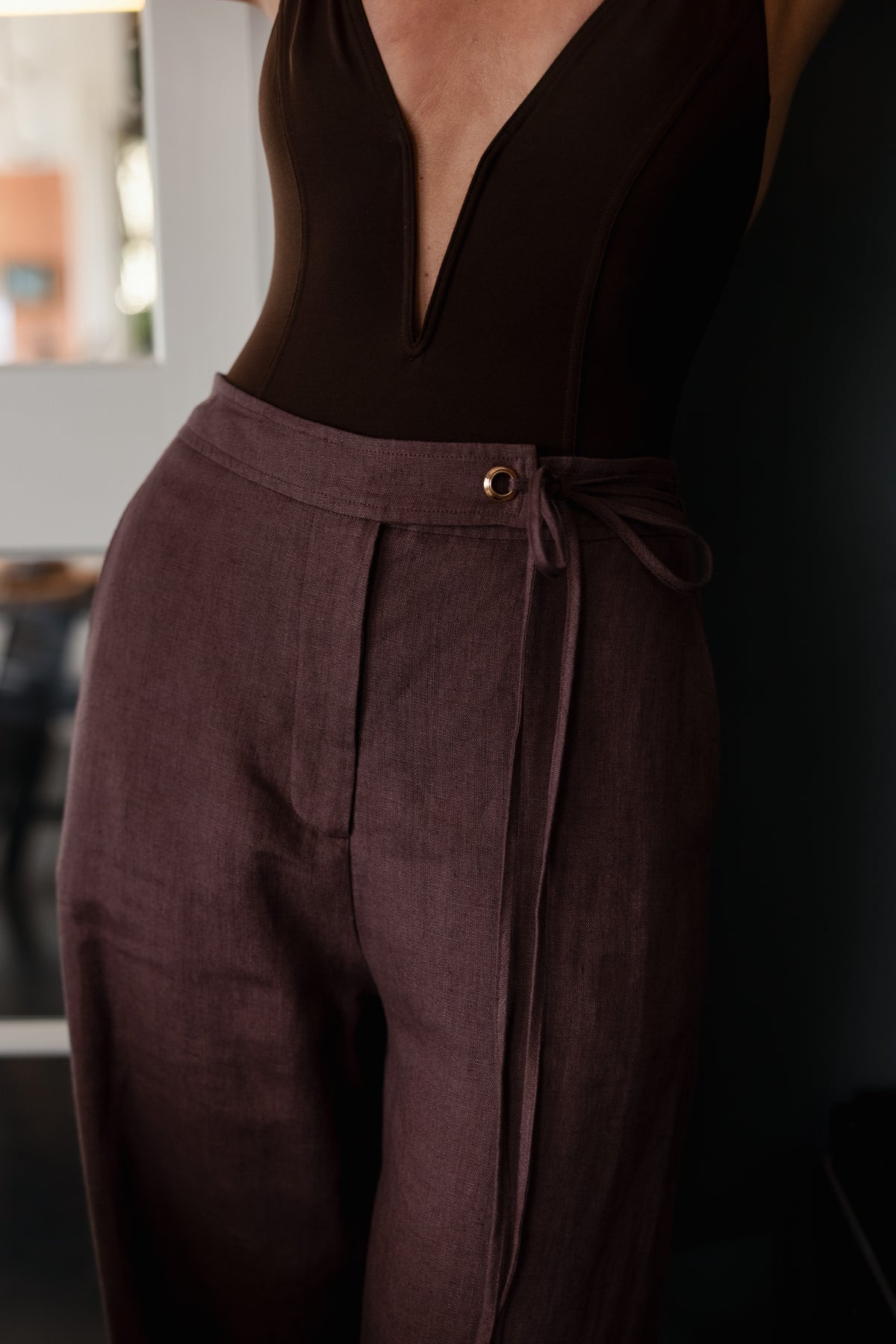 Eyelet Pant - Truffle