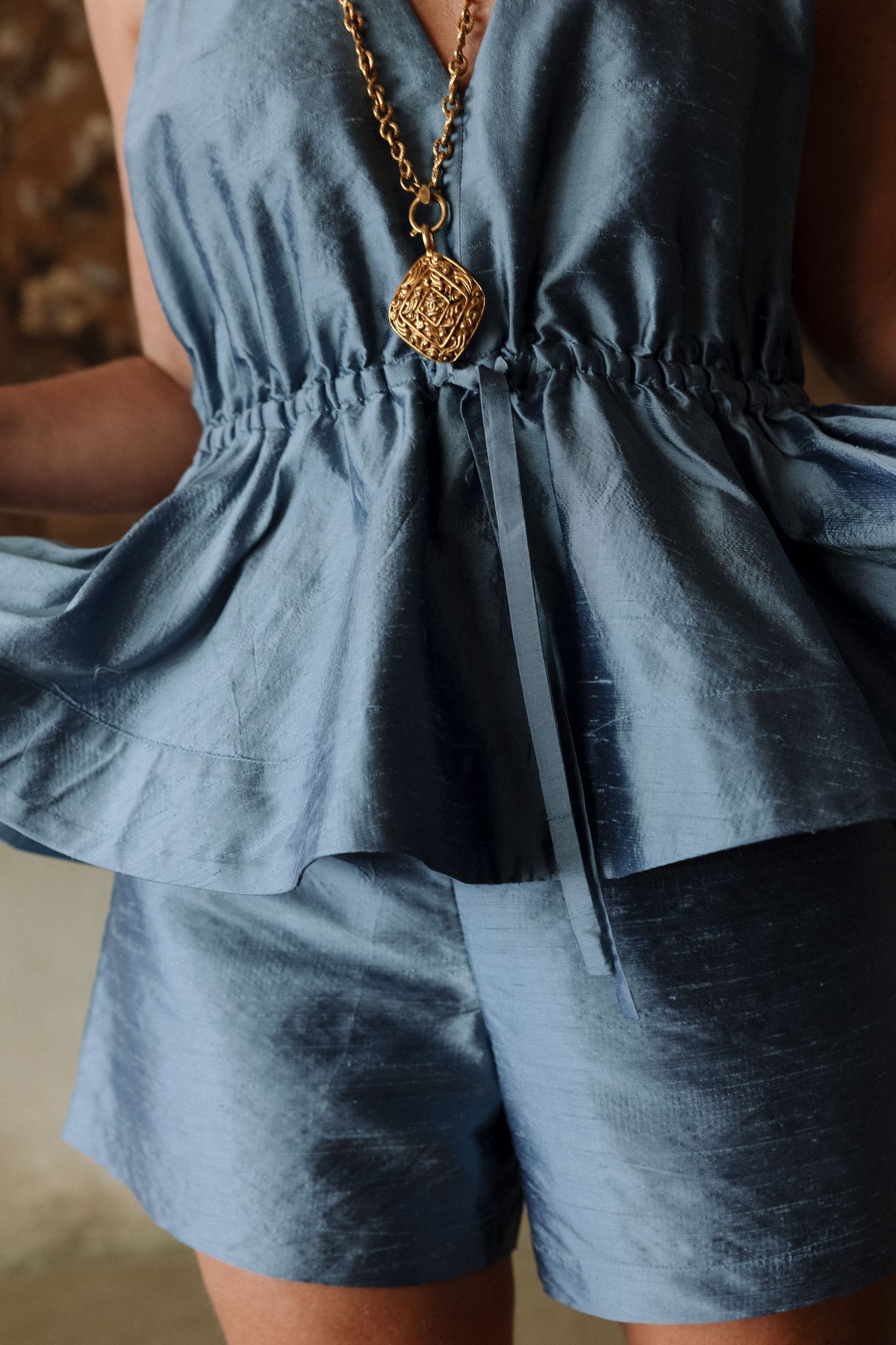 Peplum Top - Capri Blue
