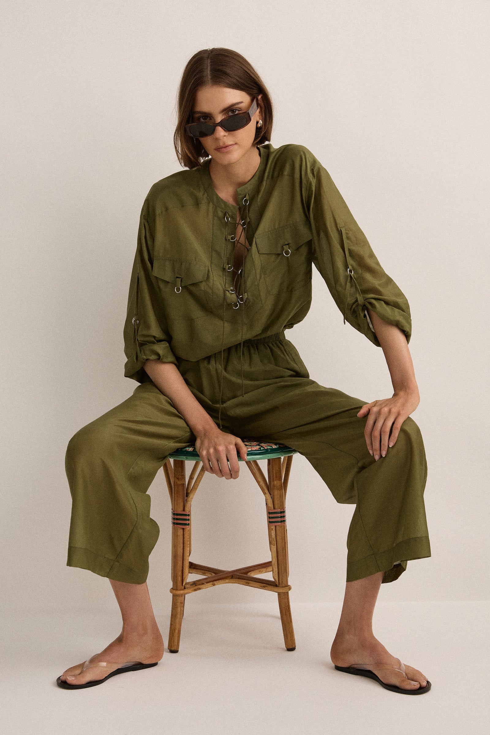 Eyelet Kaftan | Safari Green