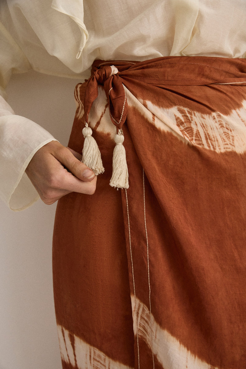 SJC * ELPELUT tie dye silk sarong - Terra