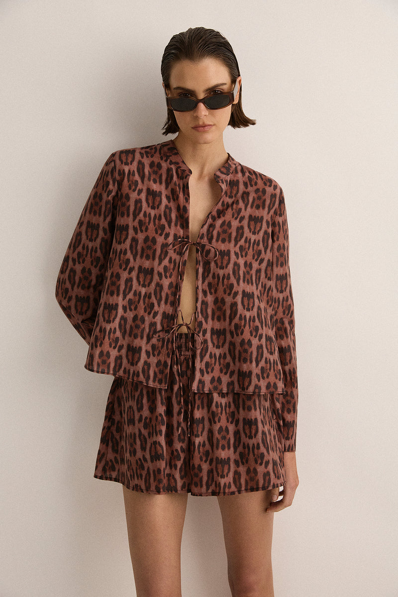 Tie Front Blouse | Sunset Leopard