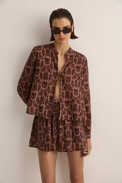 Tie Front Blouse | Sunset Leopard
