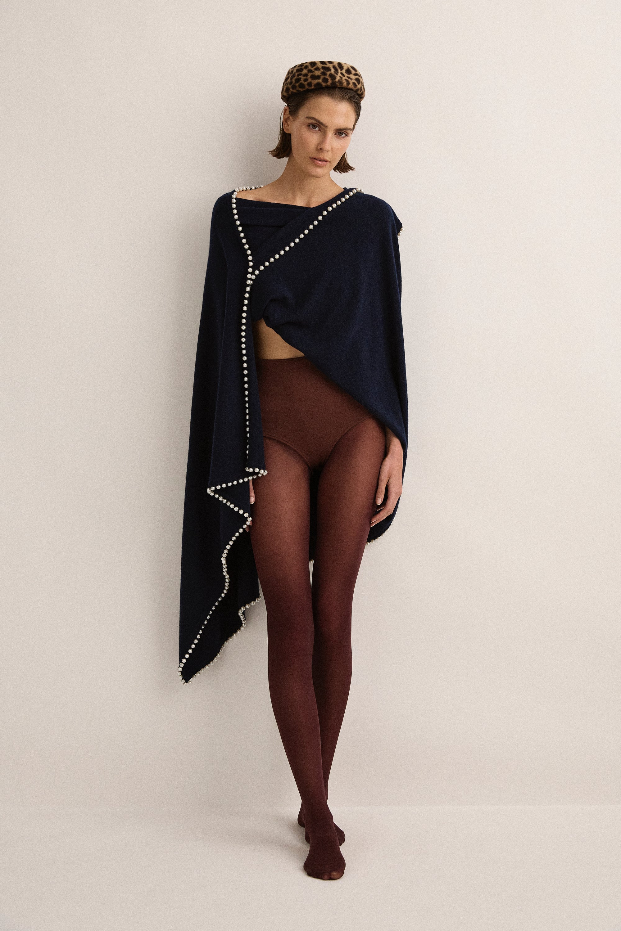 SJC Cashmere & Pearl Scarf | French Navy