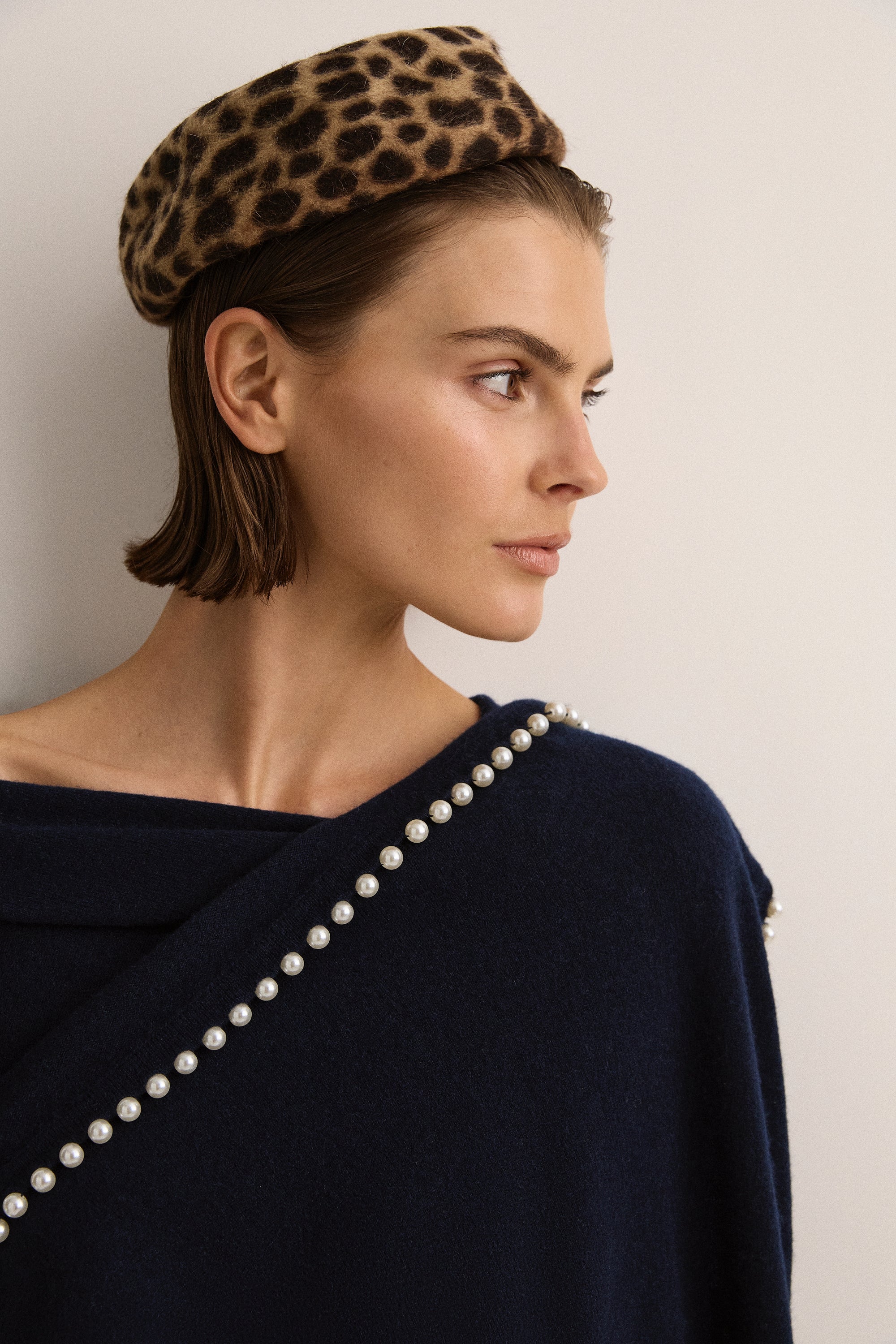 SJC Cashmere & Pearl Scarf | French Navy