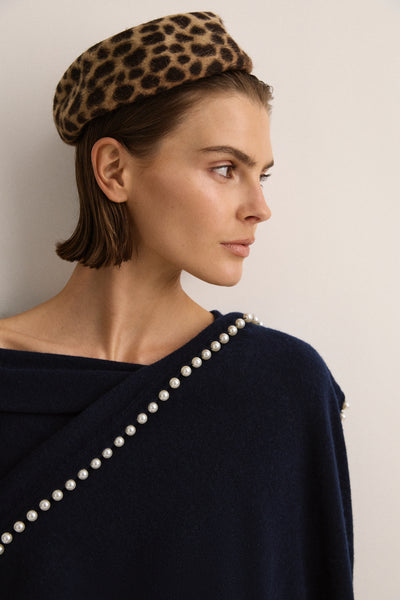 SJC Cashmere & Pearl Scarf | French Navy