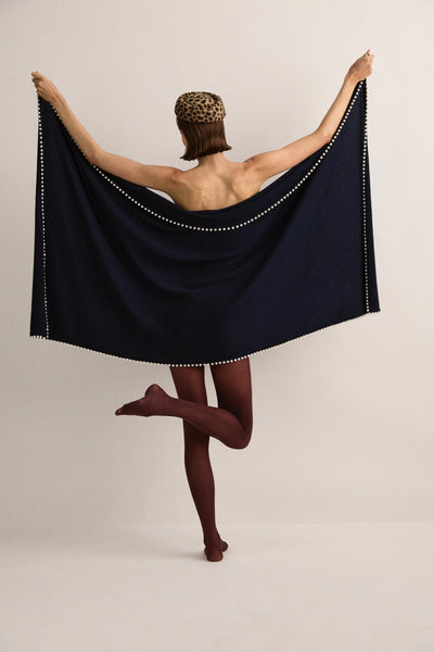 SJC Cashmere & Pearl Scarf | French Navy