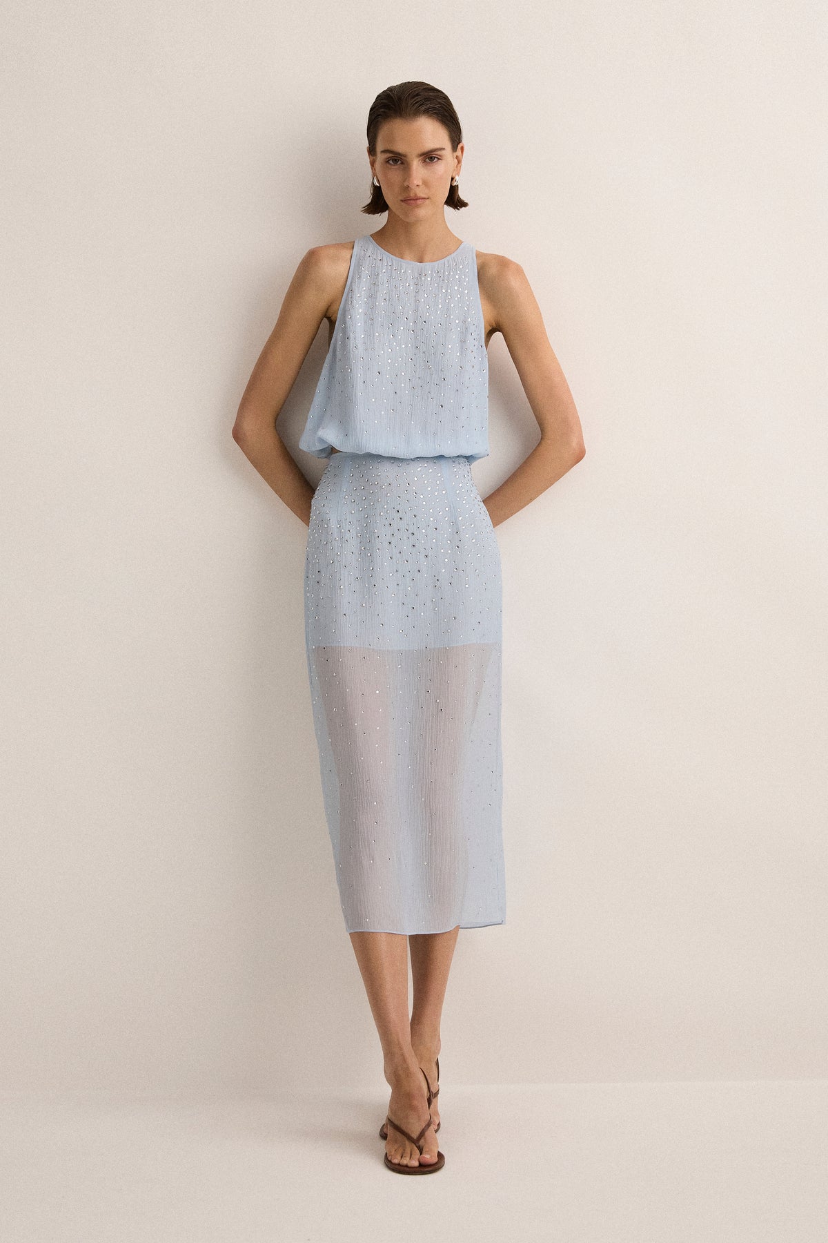 Crystal Embellished Top - Skyblue