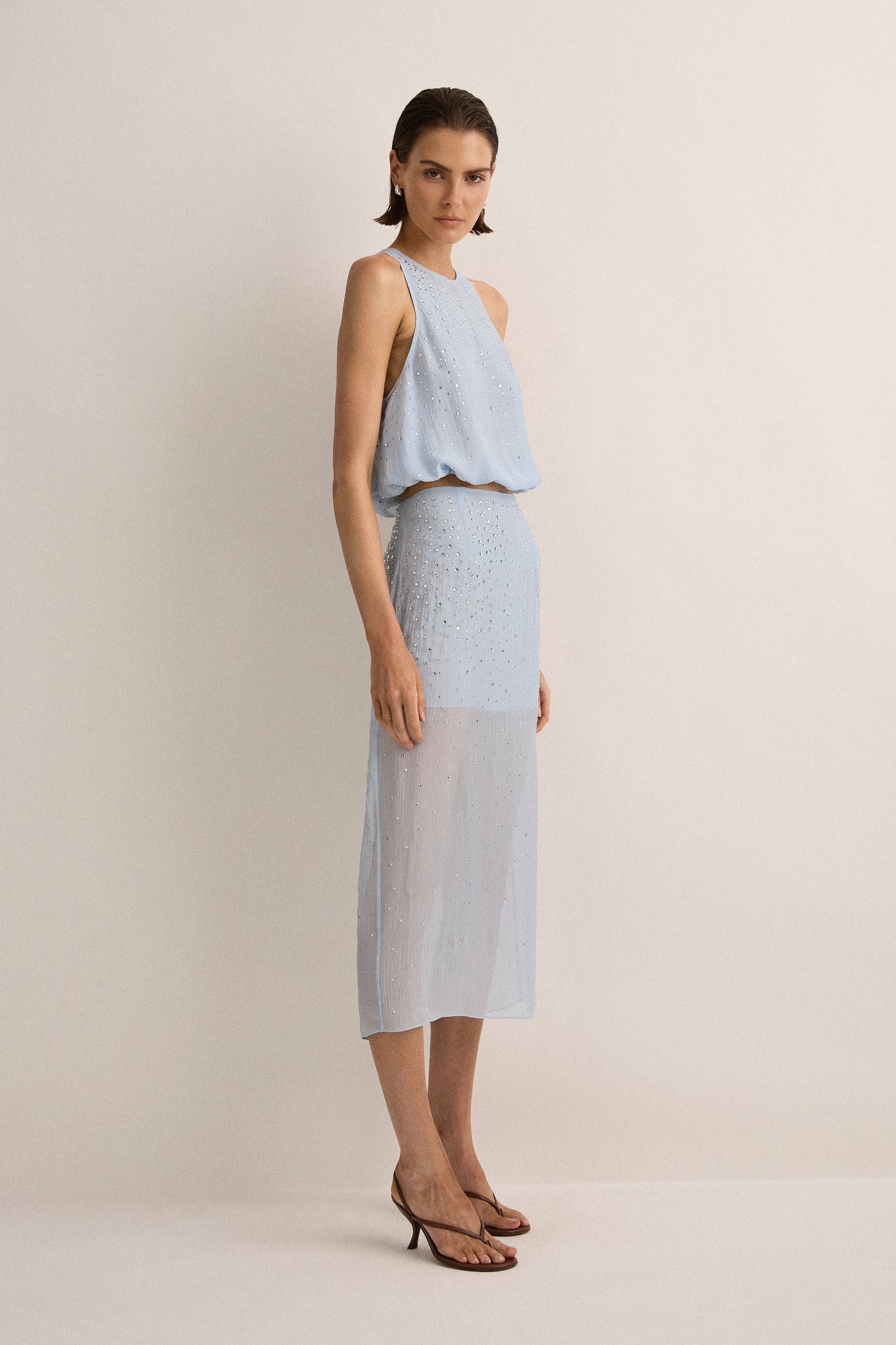 Crystal-Embellished Skirt | Skyblue