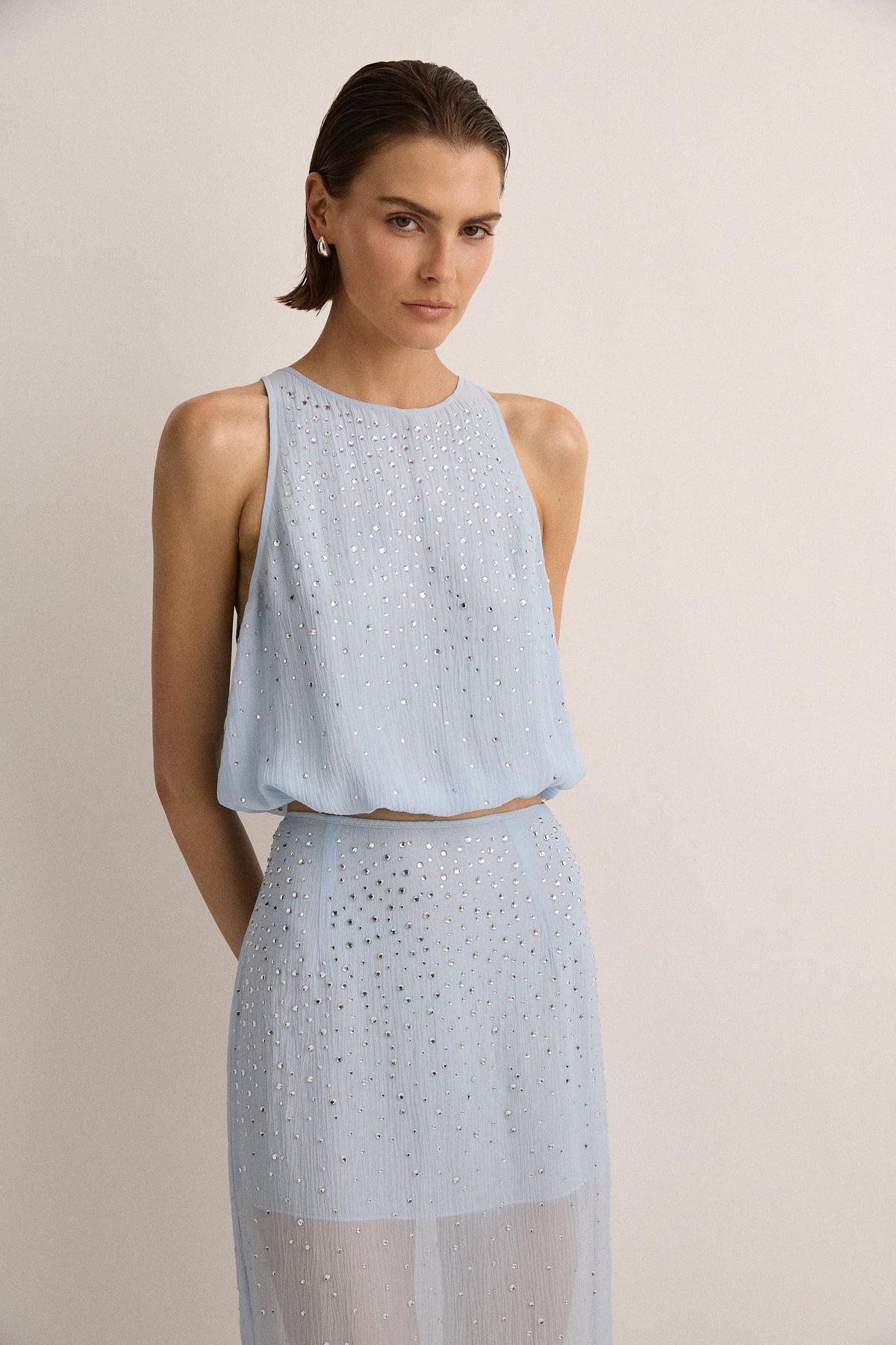 Crystal Embellished Top - Skyblue