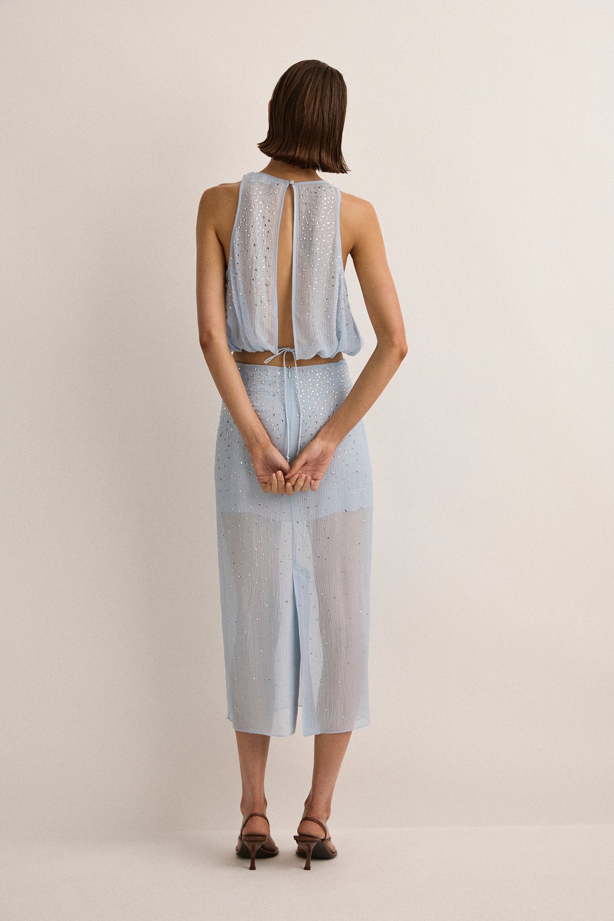 Crystal Embellished Top - Skyblue