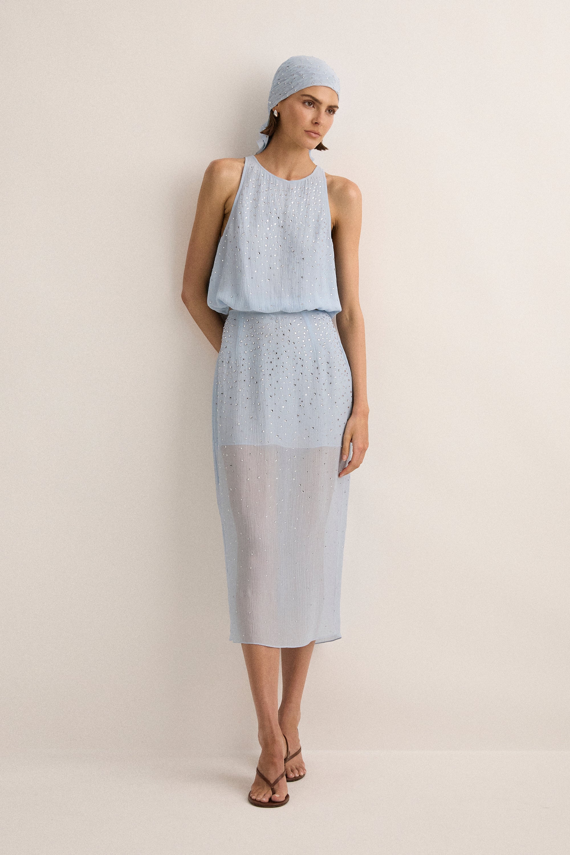 Crystal Embellished Scarf | Skyblue