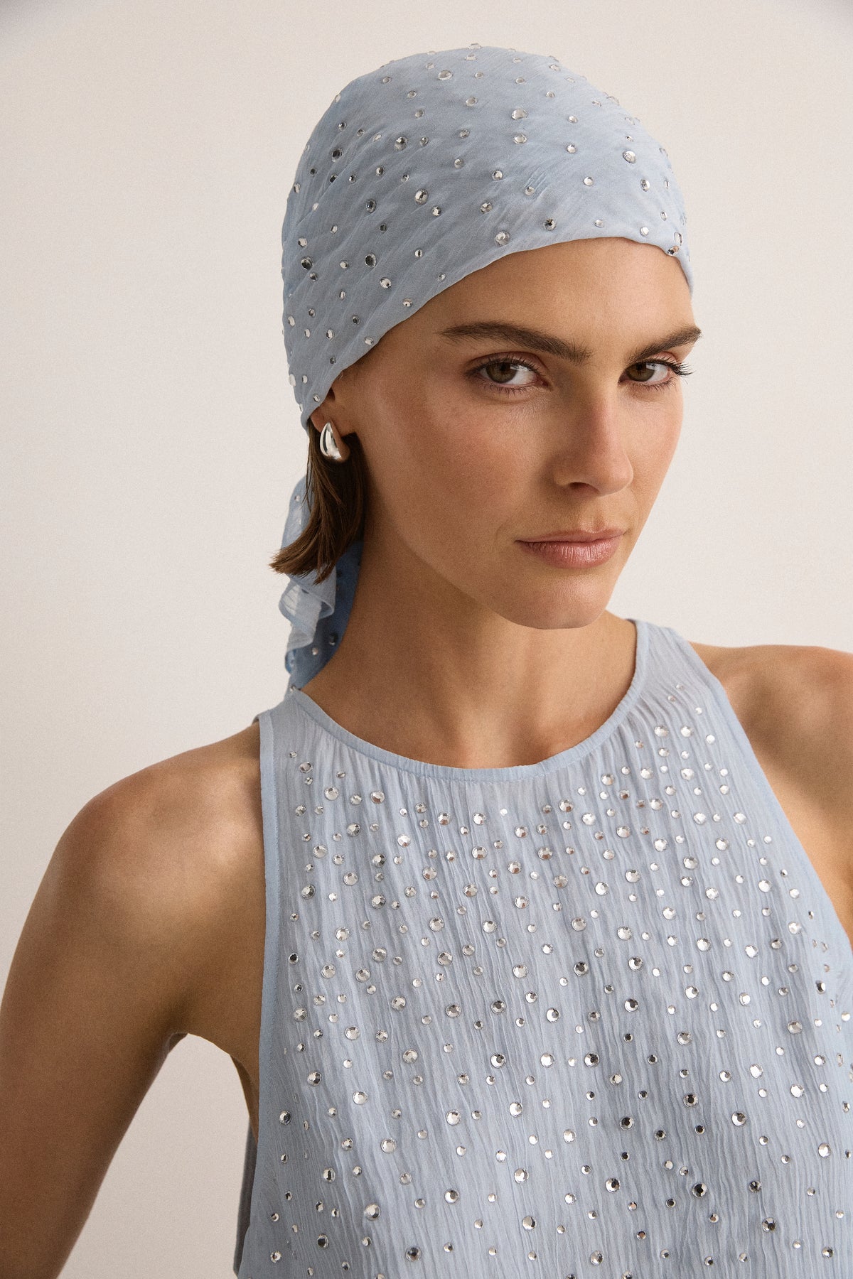 Crystal Embellished Scarf - Skyblue