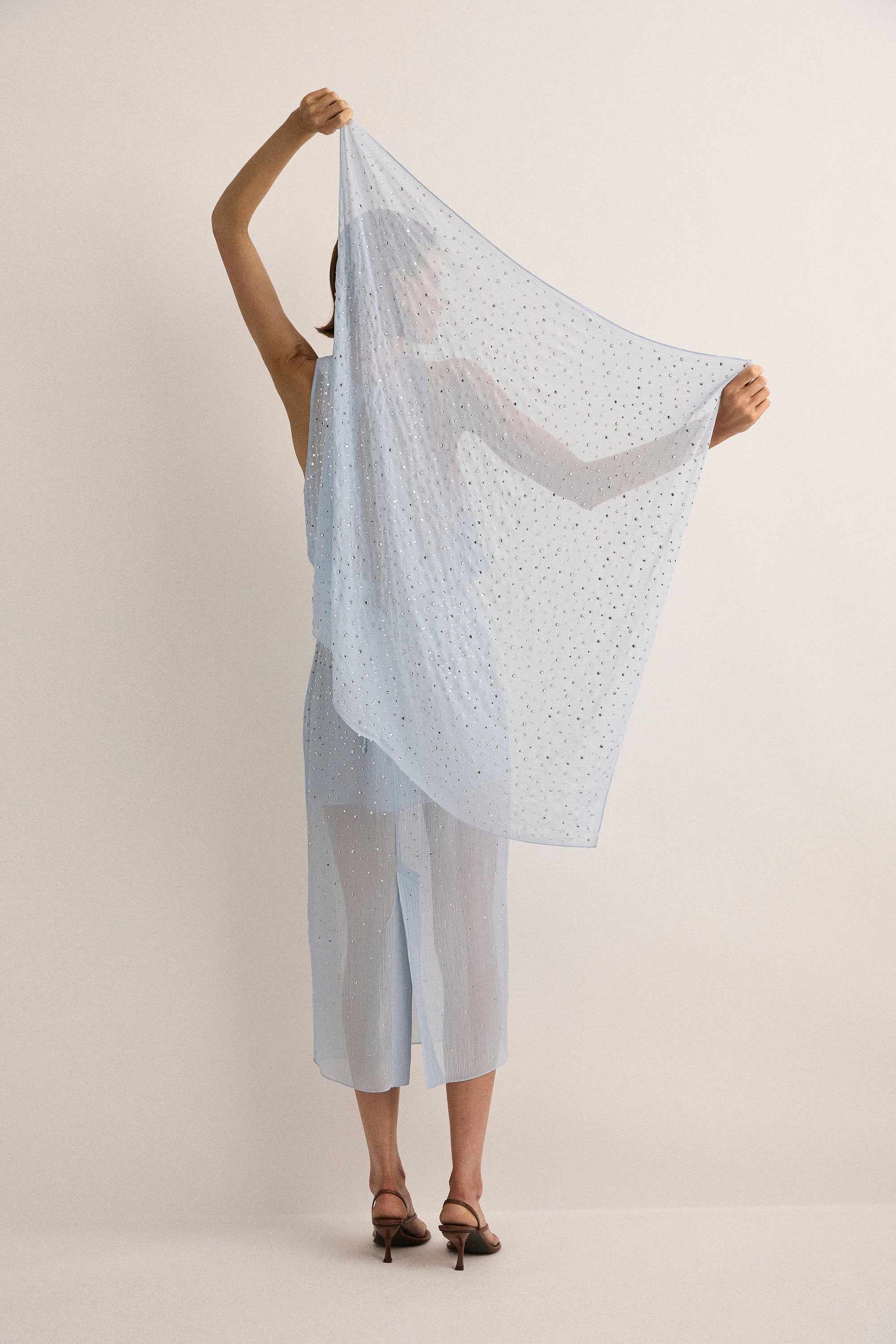 Crystal Embellished Scarf | Skyblue