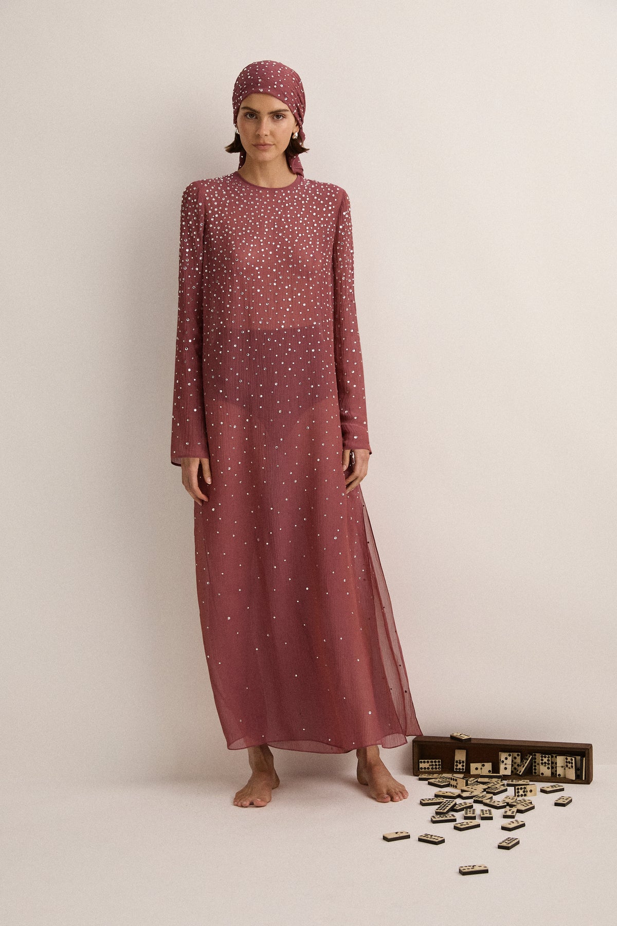 Crystal-Embellished Dress - Plum