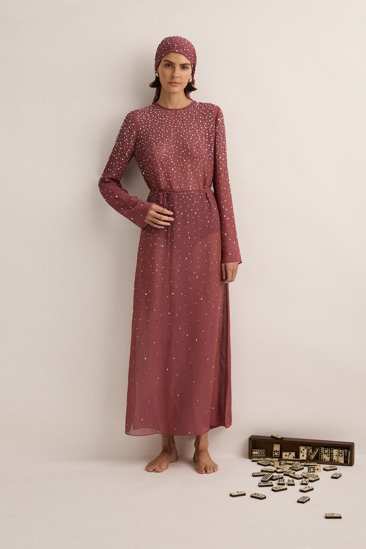Crystal-Embellished Dress - Plum