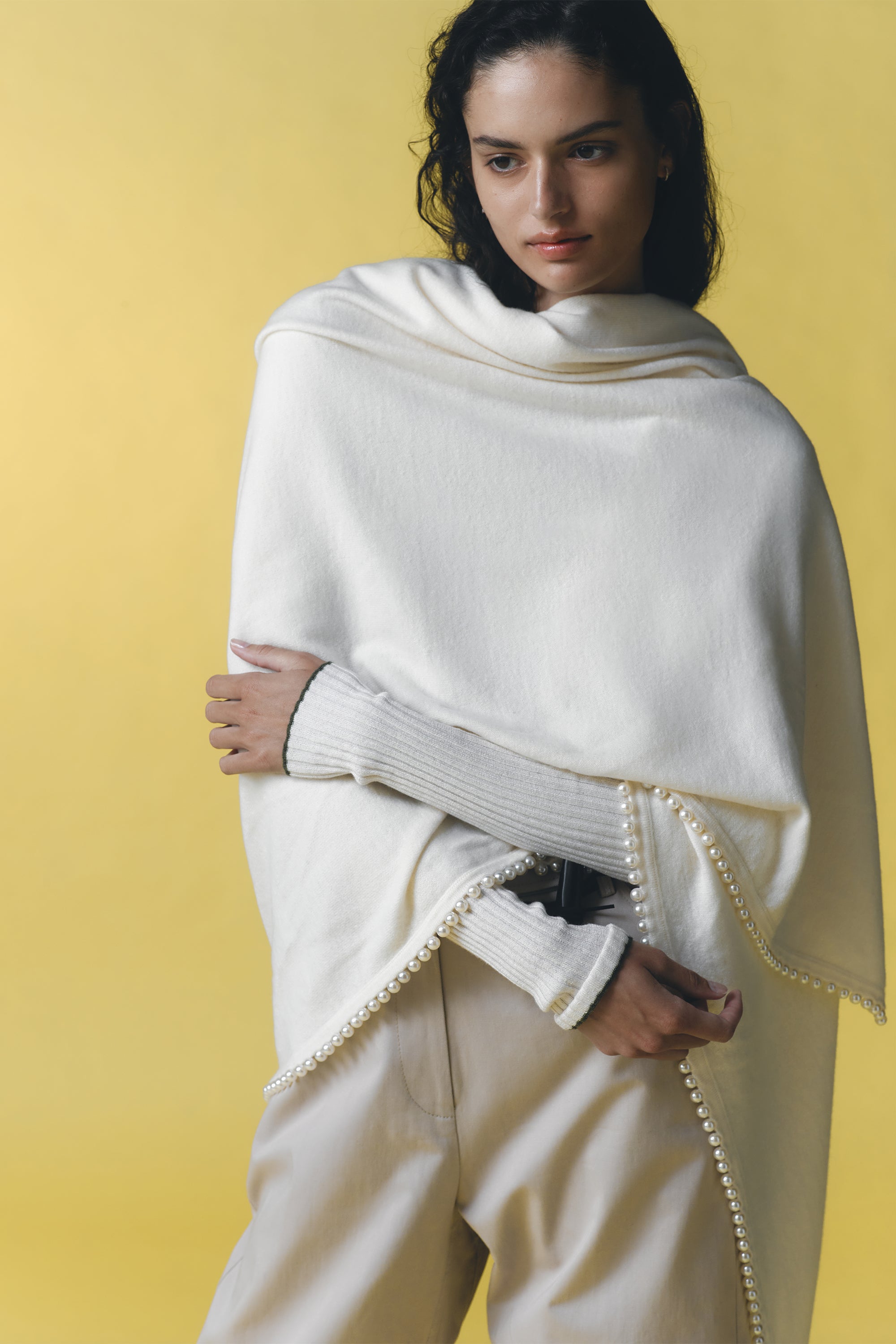 SJC Cashmere and Pearl Scarf | Ivory