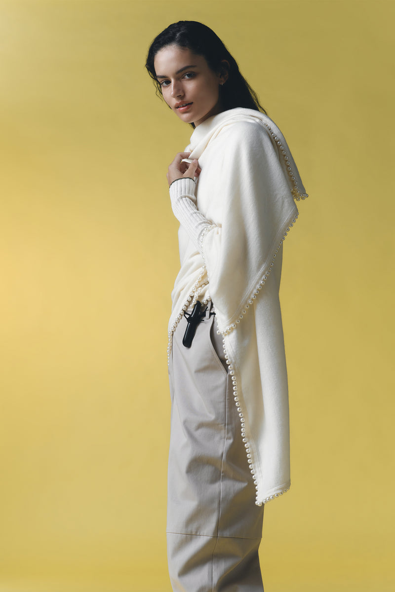 SJC Cashmere and Pearl Scarf | Ivory